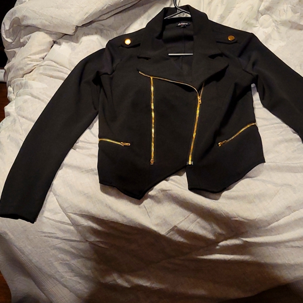 Black blazer with gold zippers